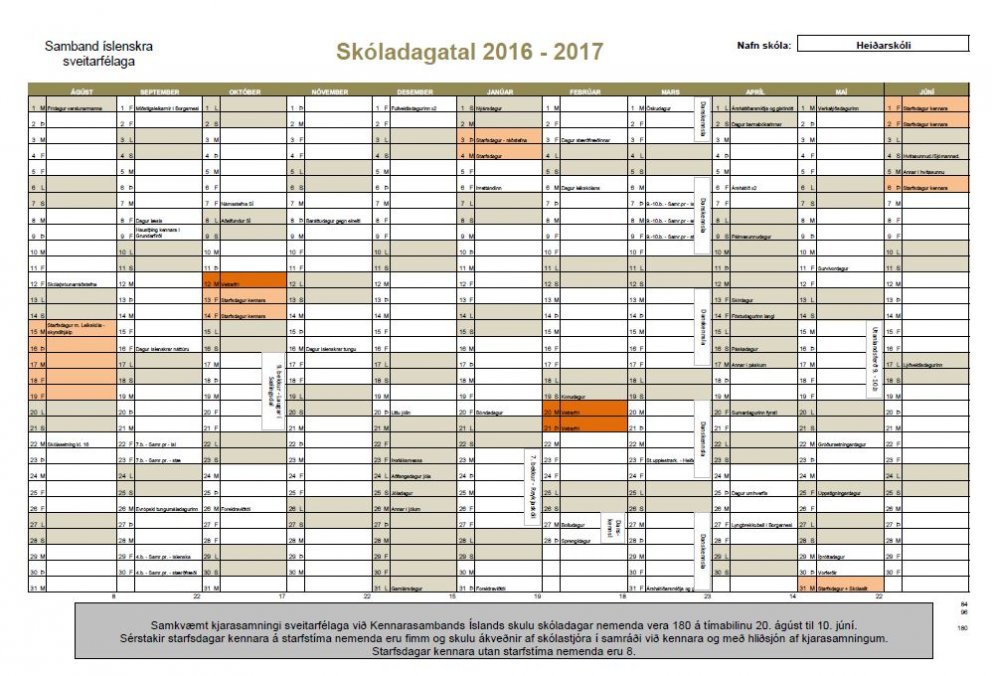 Skóladagatal Heiðarskóla