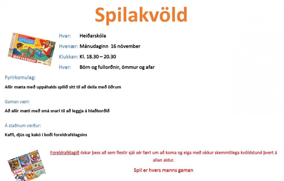 Spilakvöld Foreldrafélags Leik- og grunnskóla Hvalfjarðarsveitar