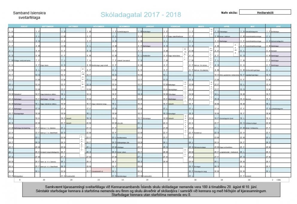 Skóladagatal 2017 - 2018