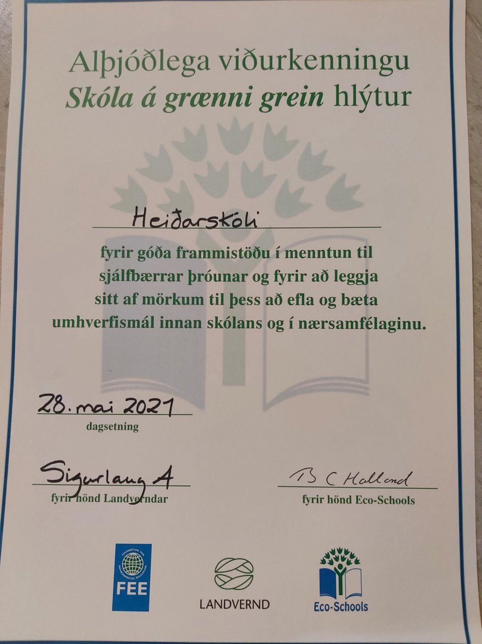 Heiðarskóli fær grænfánann í 7. sinn