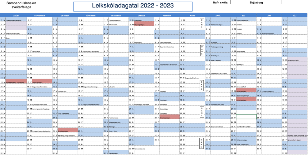 Breyting á leikskóladagatali Skýjaborgar 2022-2023