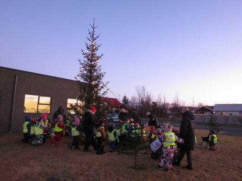 Jólaljósin tendruð á jólatrénu við Stjórnsýsluhús