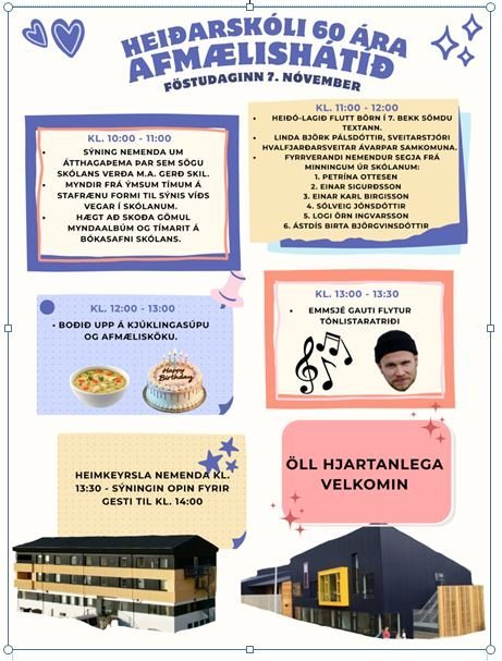 Afmælishátíð Heiðarskóla 7. nóvember kl. 10:00 - 14:00