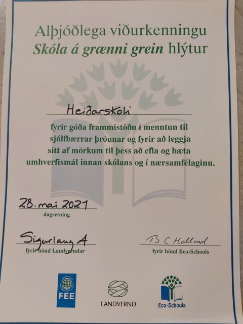 Heiðarskóli fær grænfánann í 7. sinn