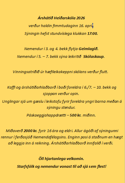 Árshátíð Heiðarskóla frestað til 16. apríl